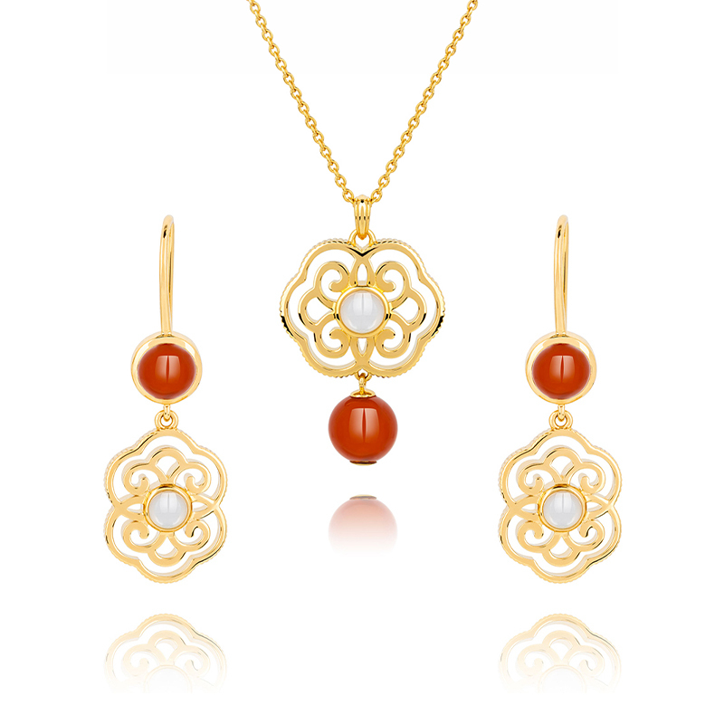 商品組合-幸福如意組合3(紅瑪瑙項鍊+耳環) 