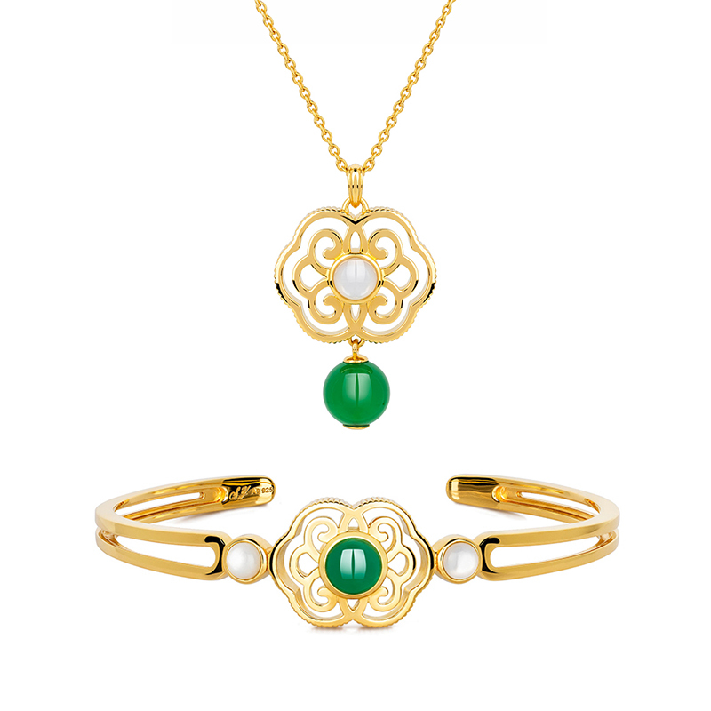 商品組合-幸福如意組合2(綠瑪瑙項鍊+手環)