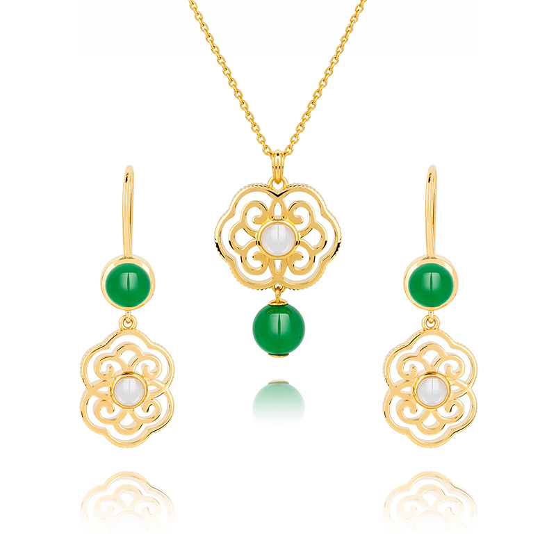 商品組合-幸福如意組合4(綠瑪瑙項鍊+耳環) 