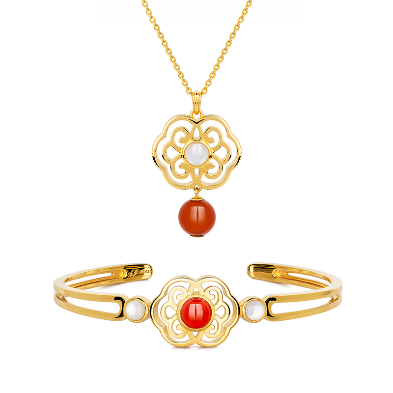 商品組合-幸福如意組合1(紅瑪瑙項鍊+手環)