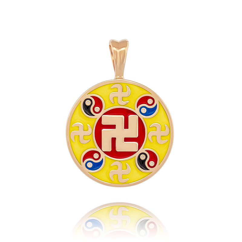 Content falun enamel pendant 18kt gold yellow front view 800x800